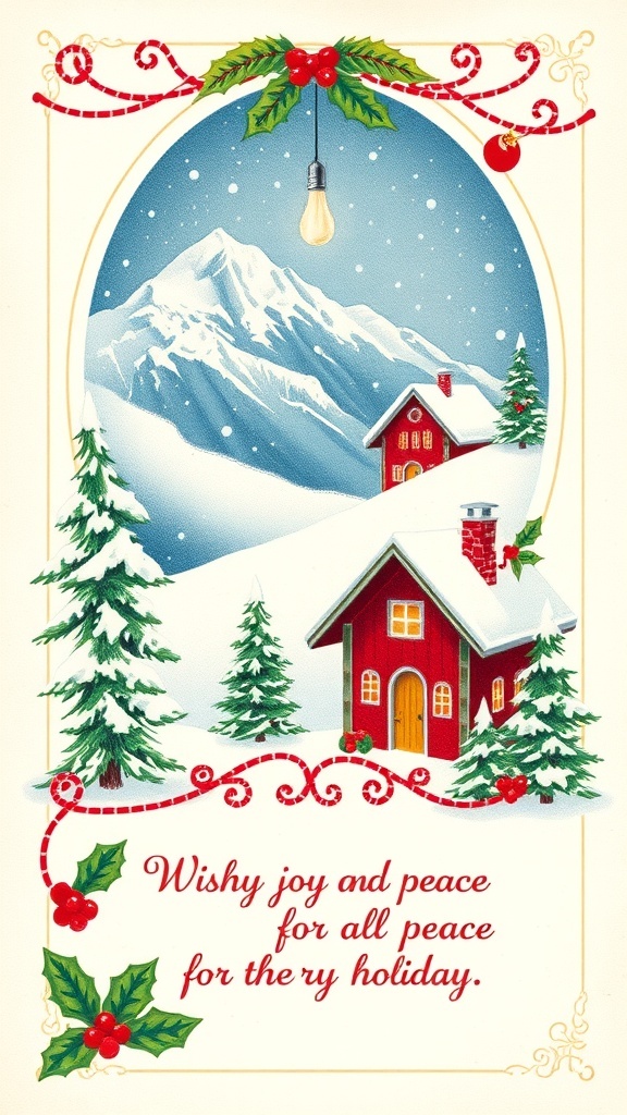 Christmas Card Messages A festive Christmas card with a snowy scene and a warm holiday message.